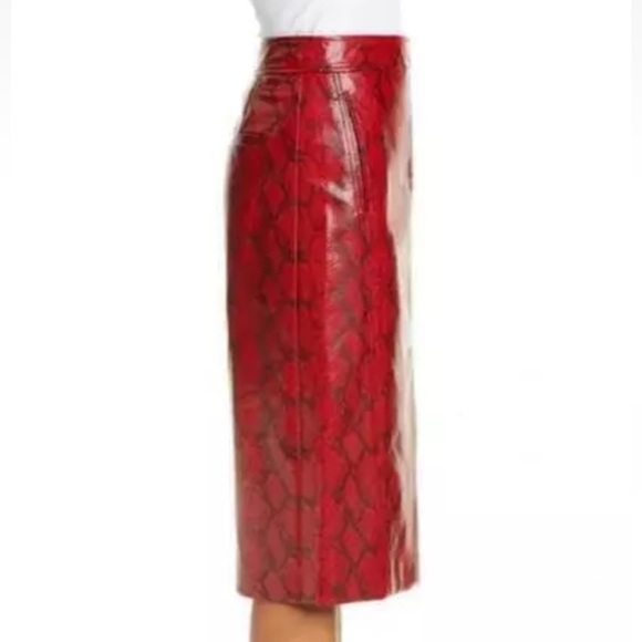 TIBI Skirt Pencil Snake Phyton Red Faux Leather Sz 2 NEW NWT N55 - Picture 3 of 4